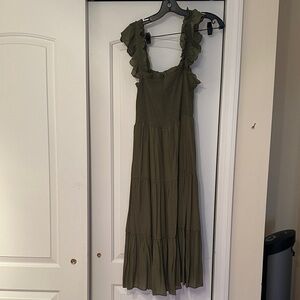 Nanette Lepore Khaki Ruffle Midi Dress